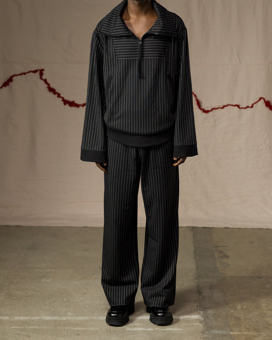 Front View of Model in Pinstripe Medio Pullover by Mind Less
