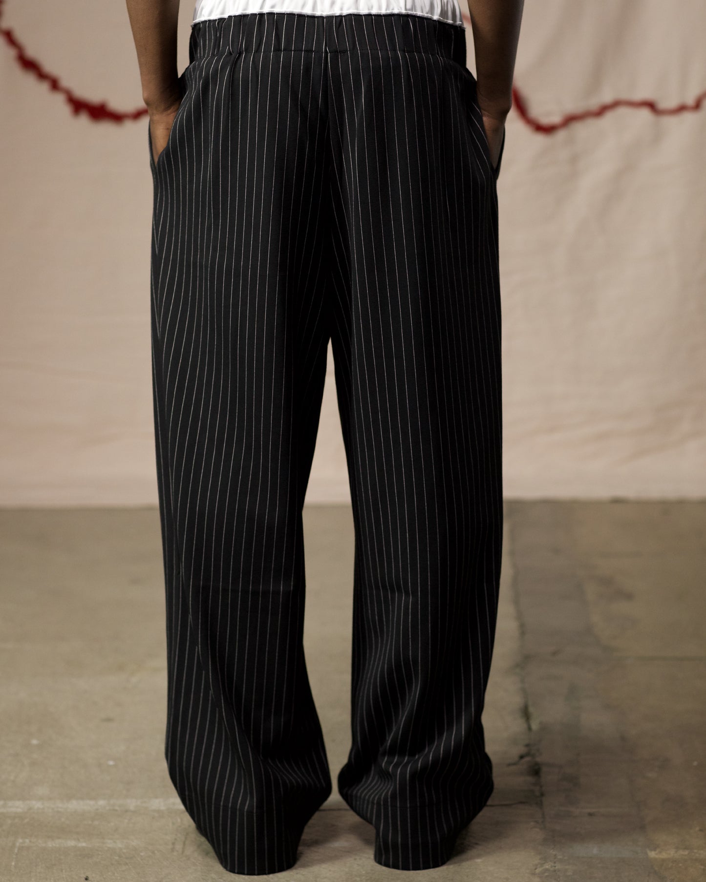 Back View of Pinstripe Duple Trousers by Mind Less