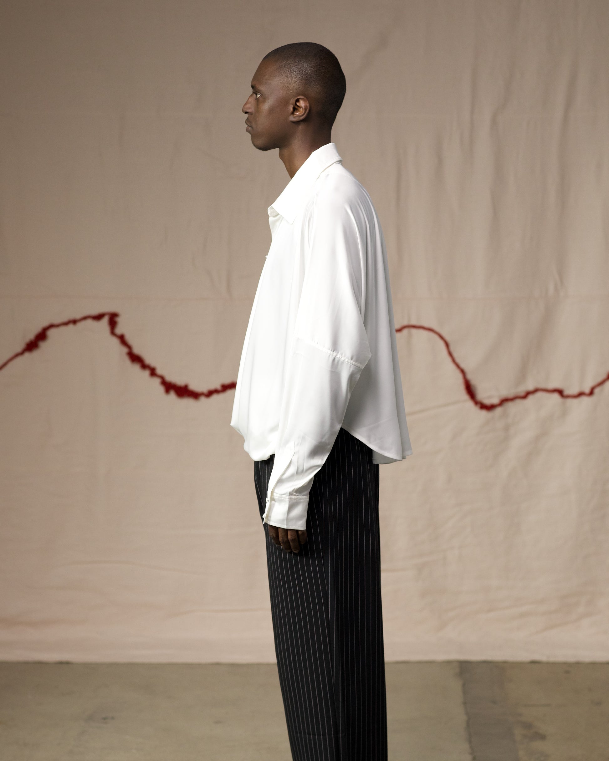 Side View of Vedi Drape Shirt by Mind Less