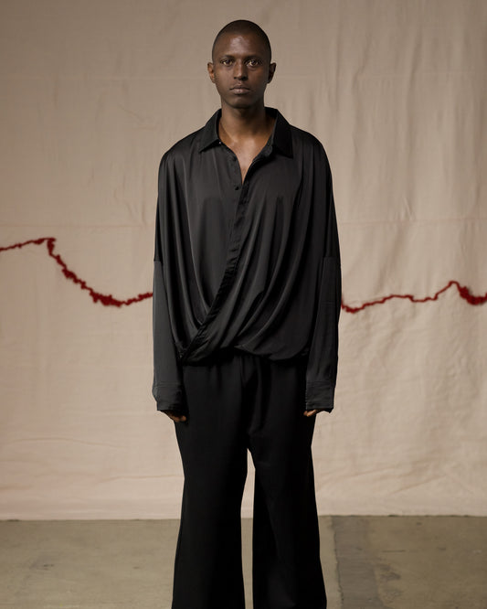 Front View of Vedi Drape Shirt by Mind Less
