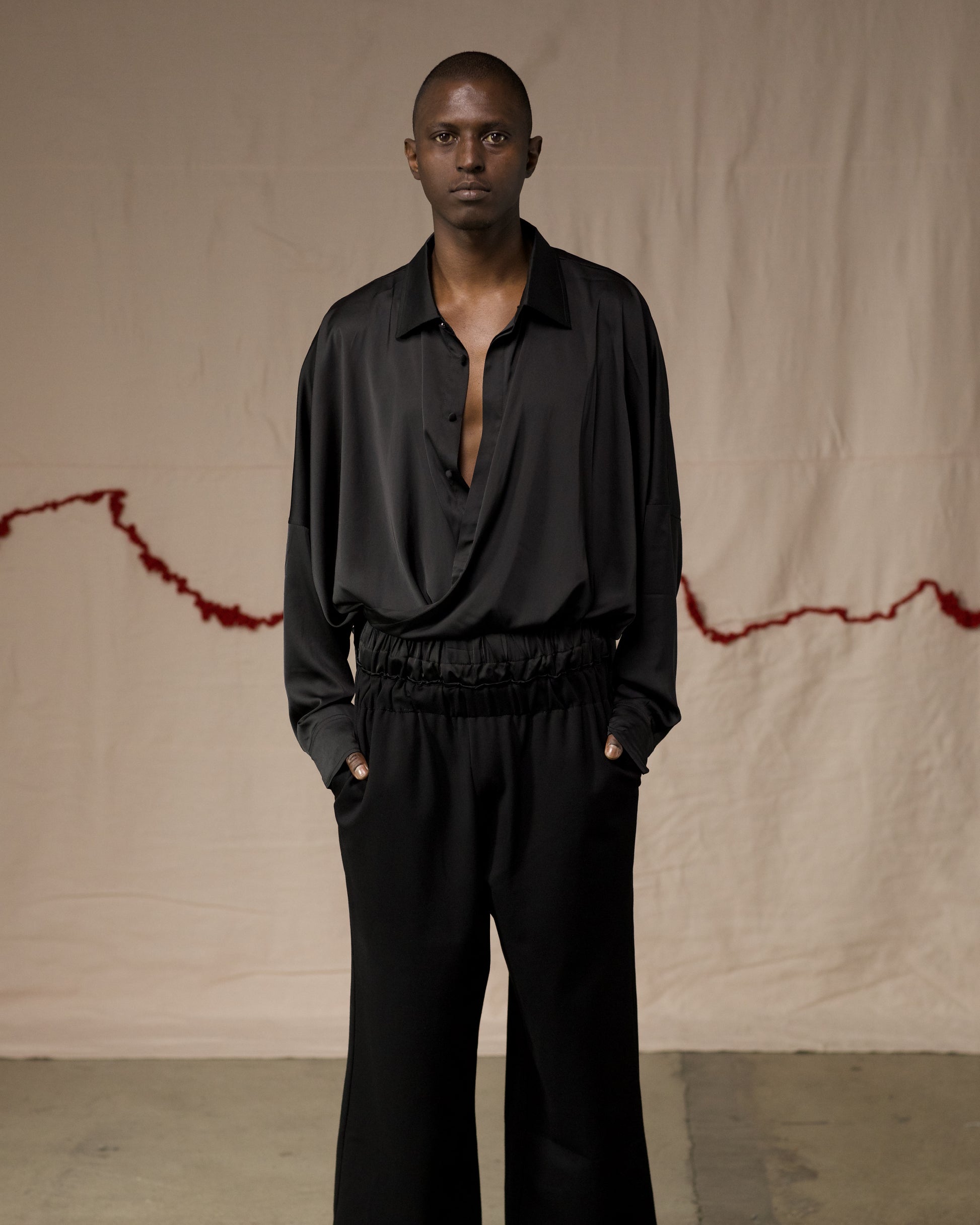 Front View of Vedi Drape Shirt by Mind Less