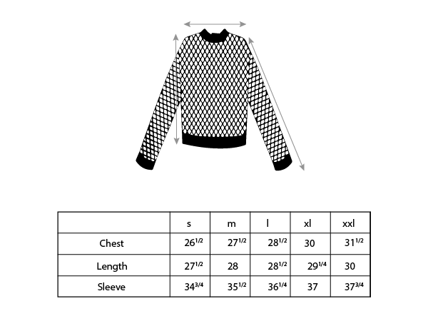 Fisherman Knit Sweater Size Chart by Mind Less