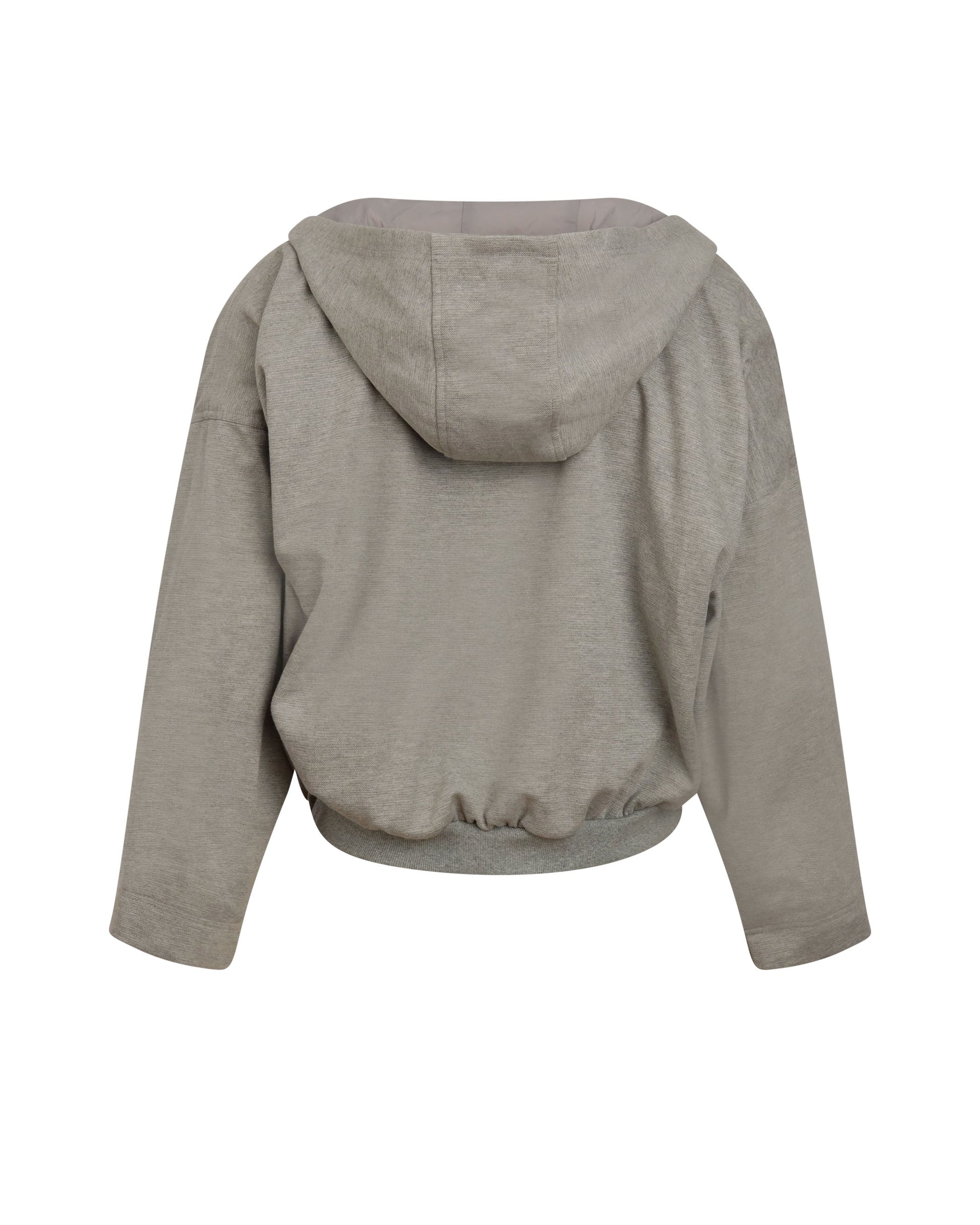 Back View of Grey Hooded Wrap Top by Mind Less